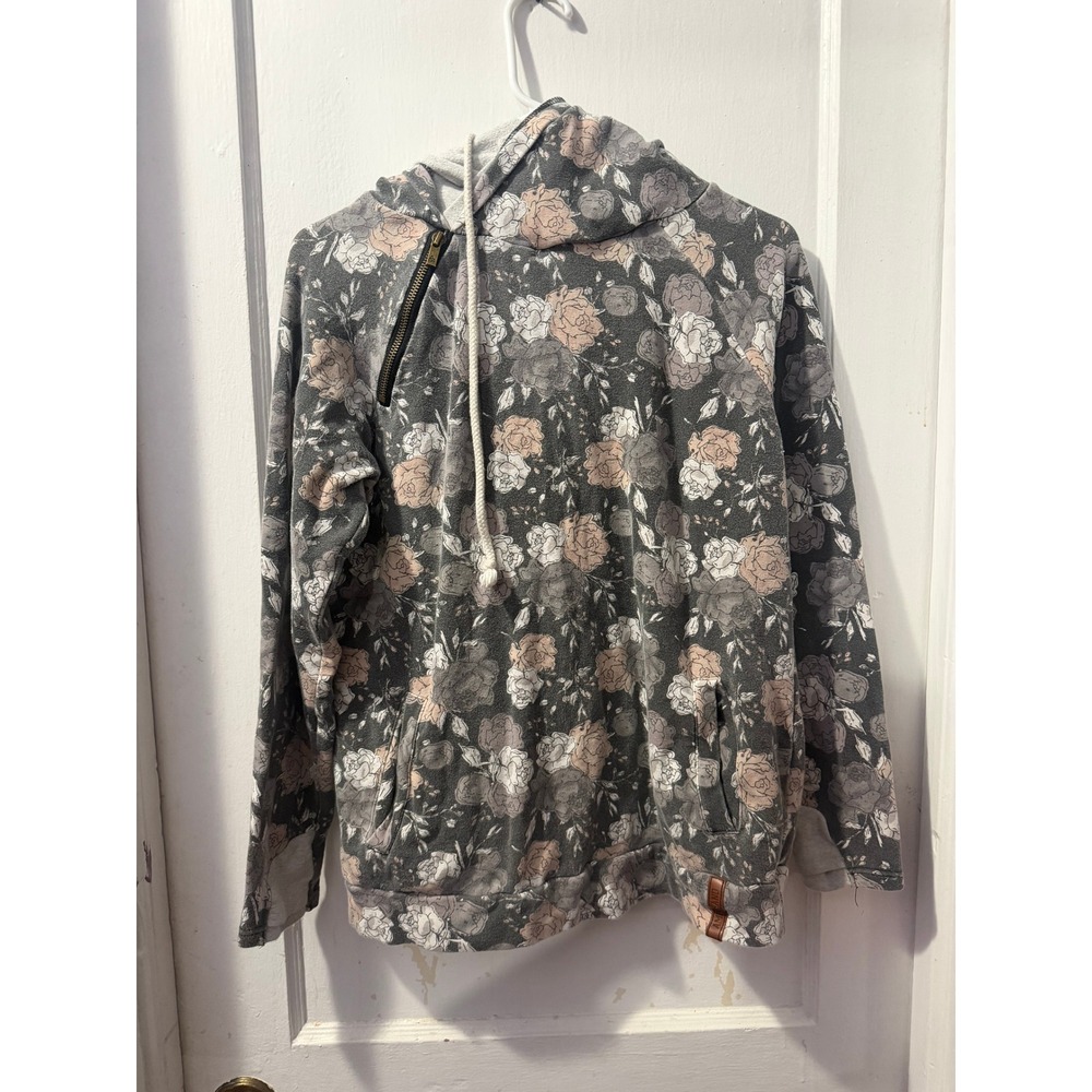 Ampersand Avenue Fall Pattern Floral Rose Hoodie Side Zip Sweatshirt Large